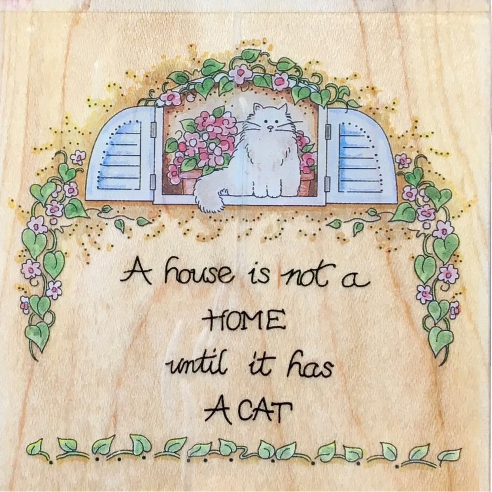 🐱A HOUSE IS NOT... UNTIL IT HAS A CAT. RUBBER STAMP CAT IN WINDOW STAMPS HAPPEN - Picture 2 of 11